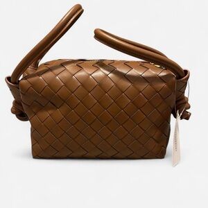 NWT Anthropologie Camel Brown Woven Leather Handbag